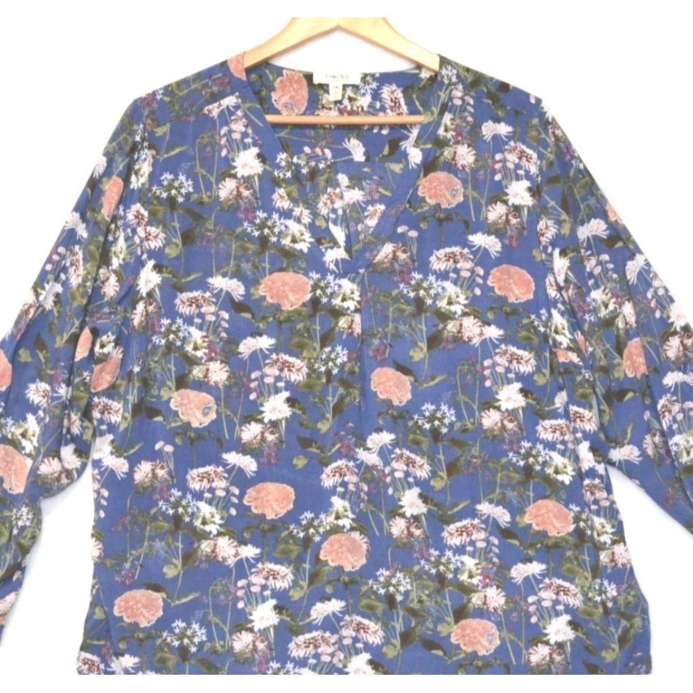 size 1x blouse/top Como Blu roll‎ tab sleeves floral lightweight v-neck - Picture 4 of 11
